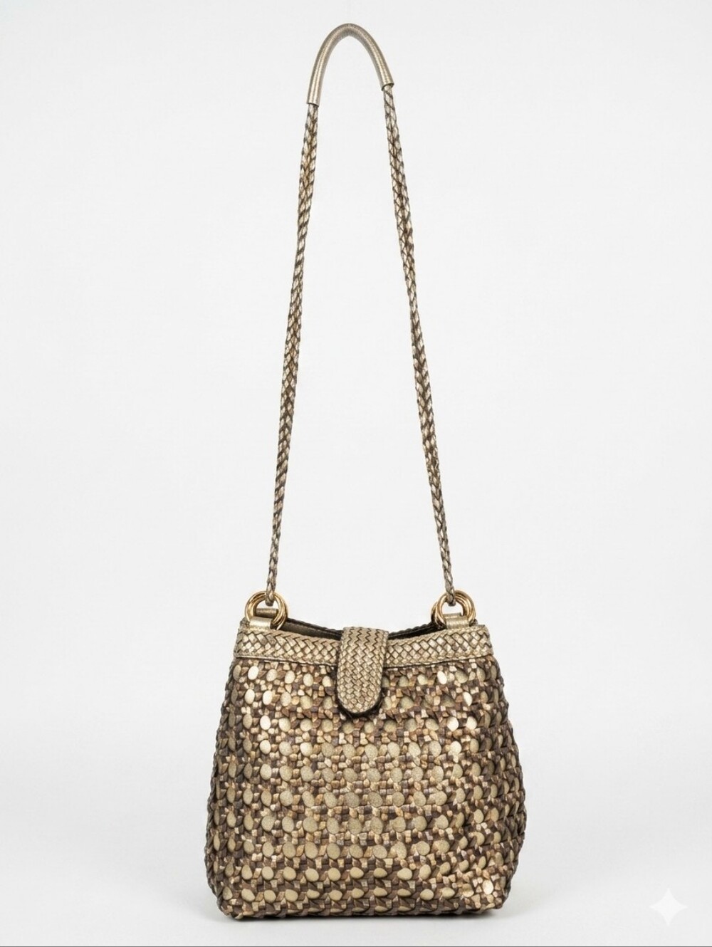 Woven Metallic Shoulder Bag in Gold
